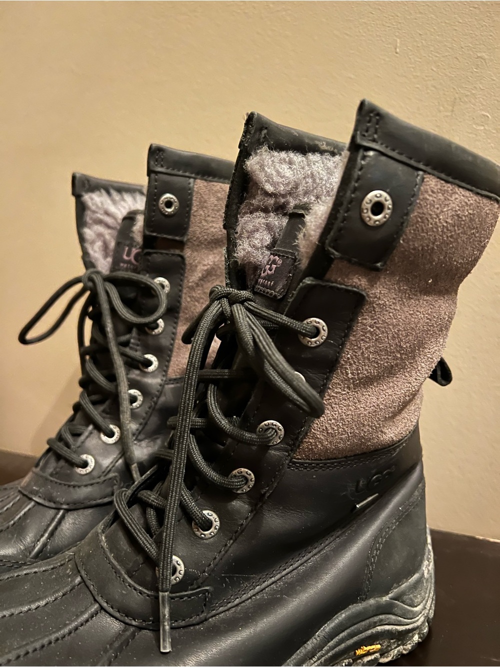 UGG Black & Grey Lace-Up Waterproof Winter Boots
